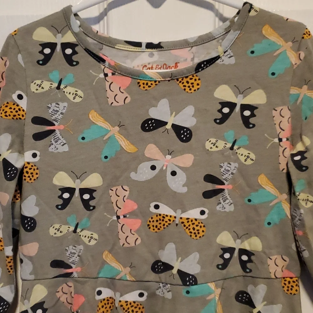 Cat & Jack Girls Gray Butterfly Long Sleeve Dress - Size Small (6/6X)